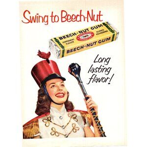 1951 Beech Nut Chewing Gum Vintage Print Ad Girl Majorette Twirler 50s Wall Art